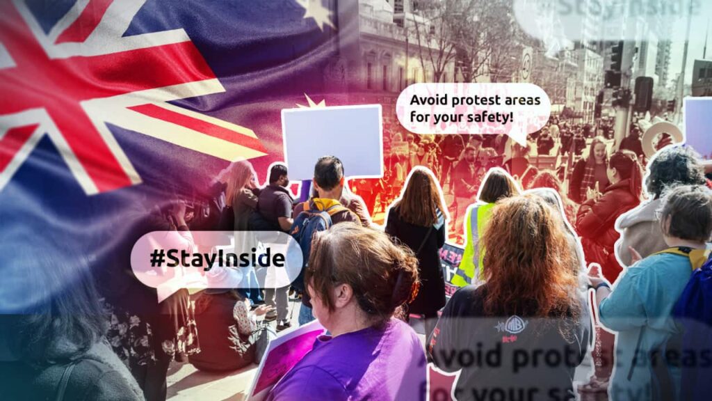 Stay Safe: Why Some Are Locking Down This Weekend 1 A composite of people at a protest and an Australian flag